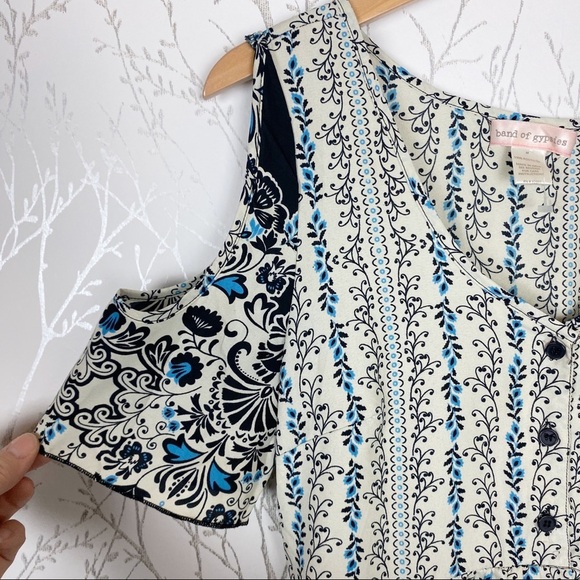 BAND OF GYPSIES Blue Floral Cold-Shoulder Mini Dress medium Boho - Picture 8 of 12